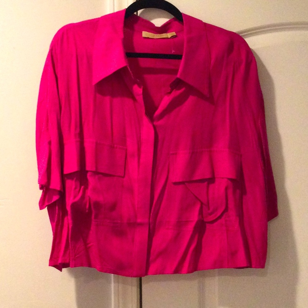FTF Pink crop button up top